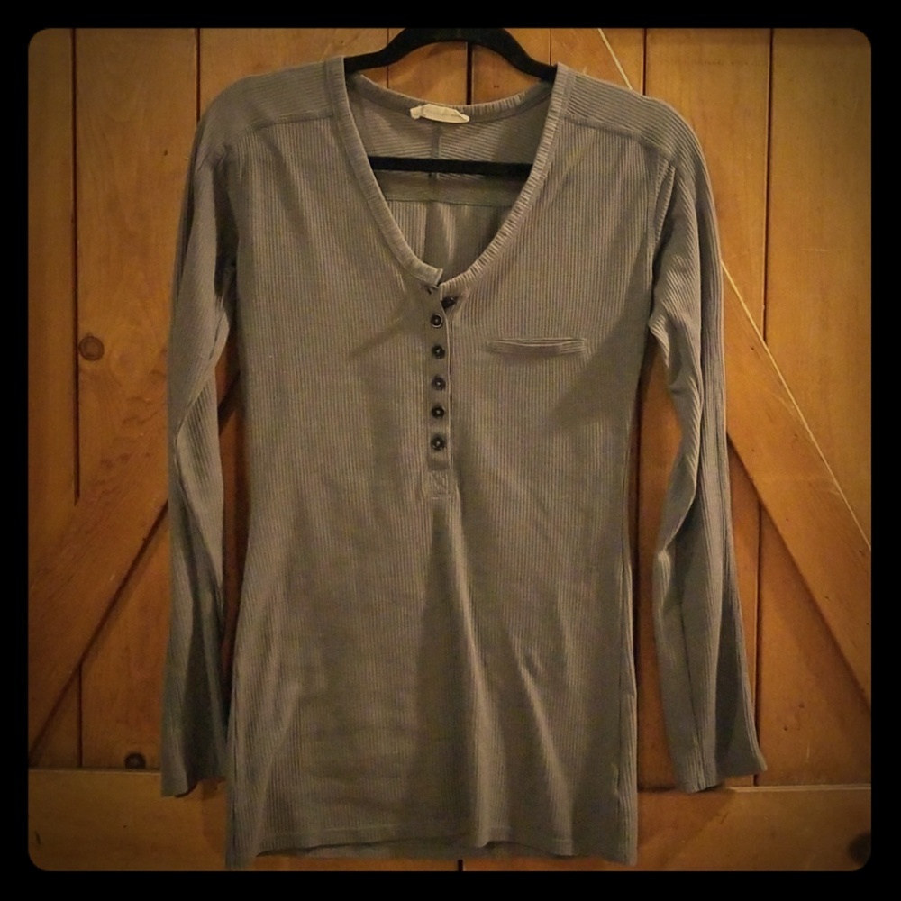T by Alexander Wang Grey thermal henley tee top S